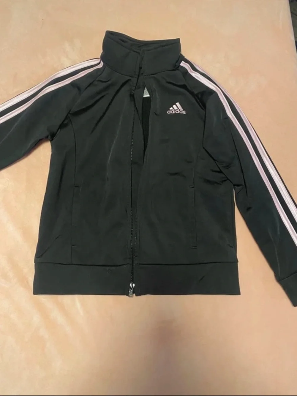 adidas Black Bomber Track Jacket with Pink Stripes